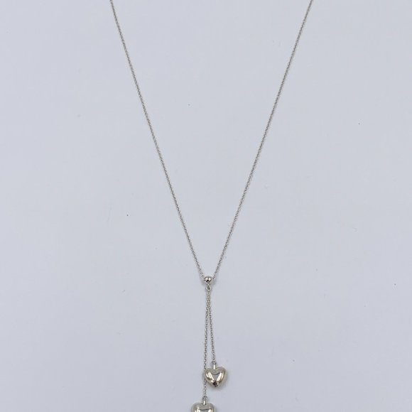 Authentic Tiffany & Co 925 Silver Double Dangling Hearts Pendant Necklace - Picture 2 of 9